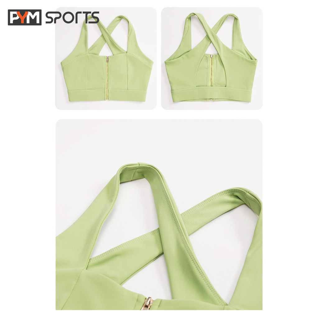 Áo bra tập gym - yoga PYMSPORT - BR038 cao cấp, kéo khóa, 2 dây, đệm mút chống sốc nâng ngực