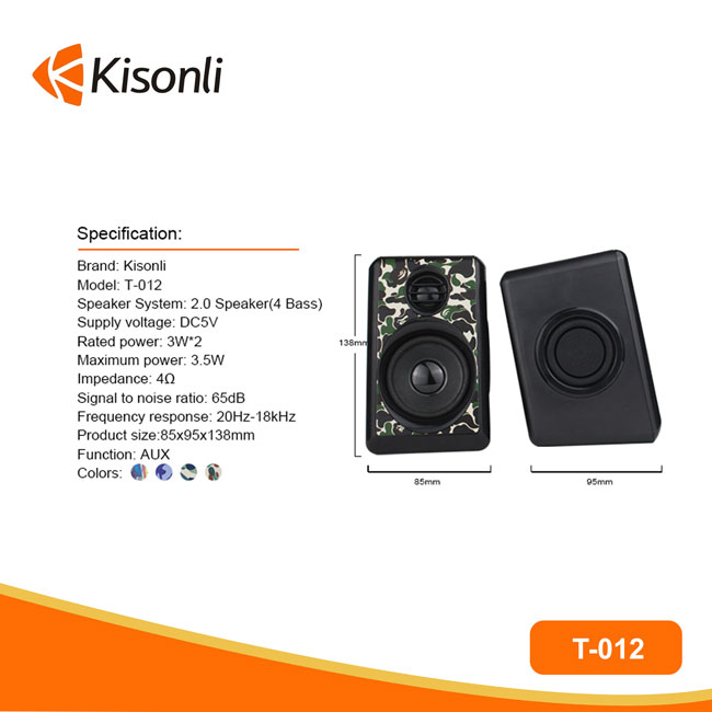 Loa 2.0 Kisonli T-012 - 1 bộ 2 cái - giao mẫu và màu ngẫu nhiên - 1984 - hàng nhập khẩu