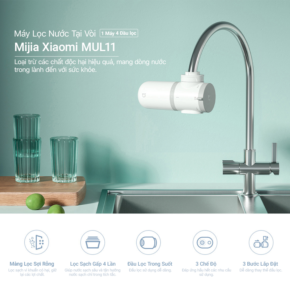 Máy Lọc Nước Tại Vòi Xiaomi Mijia MUL11 Kèm 4 Lõi Lọc Giúp Lọc Nước Hiệu Quả 3 Chế Độ Nước Khác Nhau