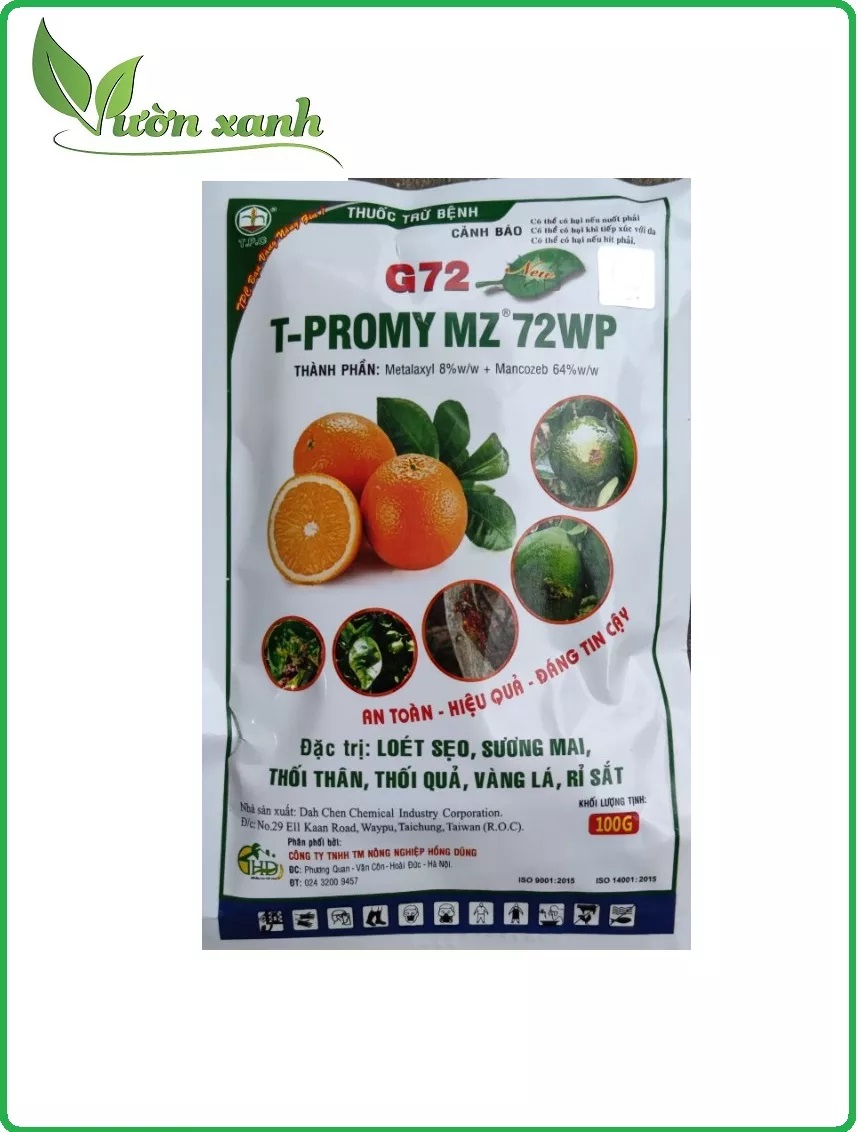 Bột Mancozeb G72 chuyên xử lý xì mủ trên bưởi, đào, loét, thối quả gói 100gr