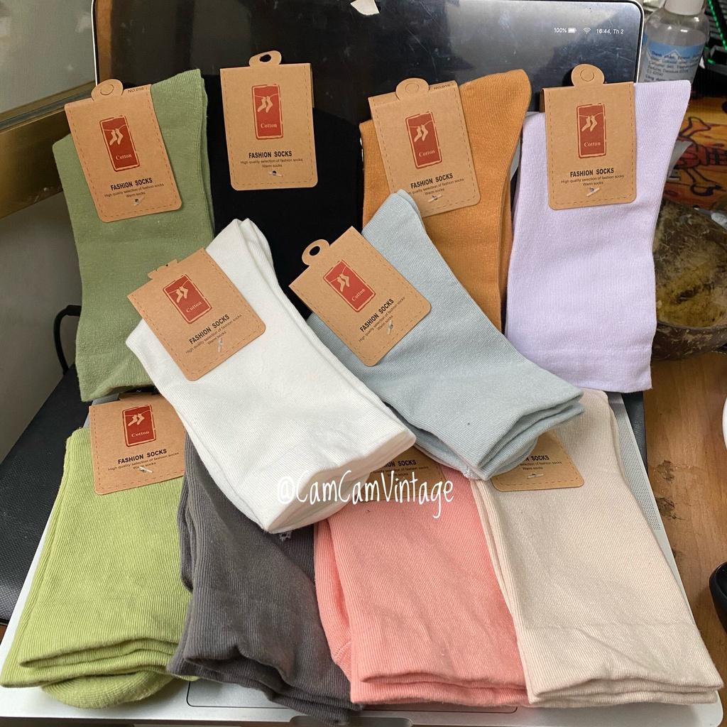 Tất Cao Cổ Nam Nữ Vớ Cao Cổ Nữ Nam Màu Pastel Vintage Chất Cotton Mịn CamCamVintage Tất Vớ Cổ Cao Nữ Vớ Cao Cổ Cao Cấp