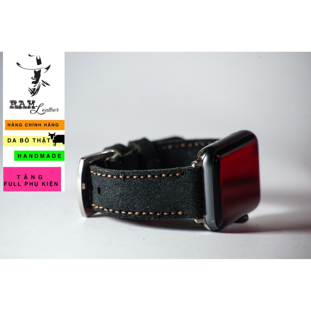 Dây đồng hồ RAM Leather da bò lộn đen tuyền - RAM classic 1966