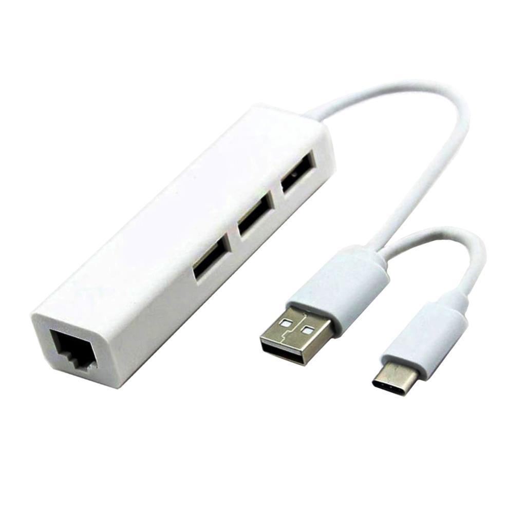 Type-C USB2.0 Dual Plug to USB LAN/ Ethernet Network Hub Connector