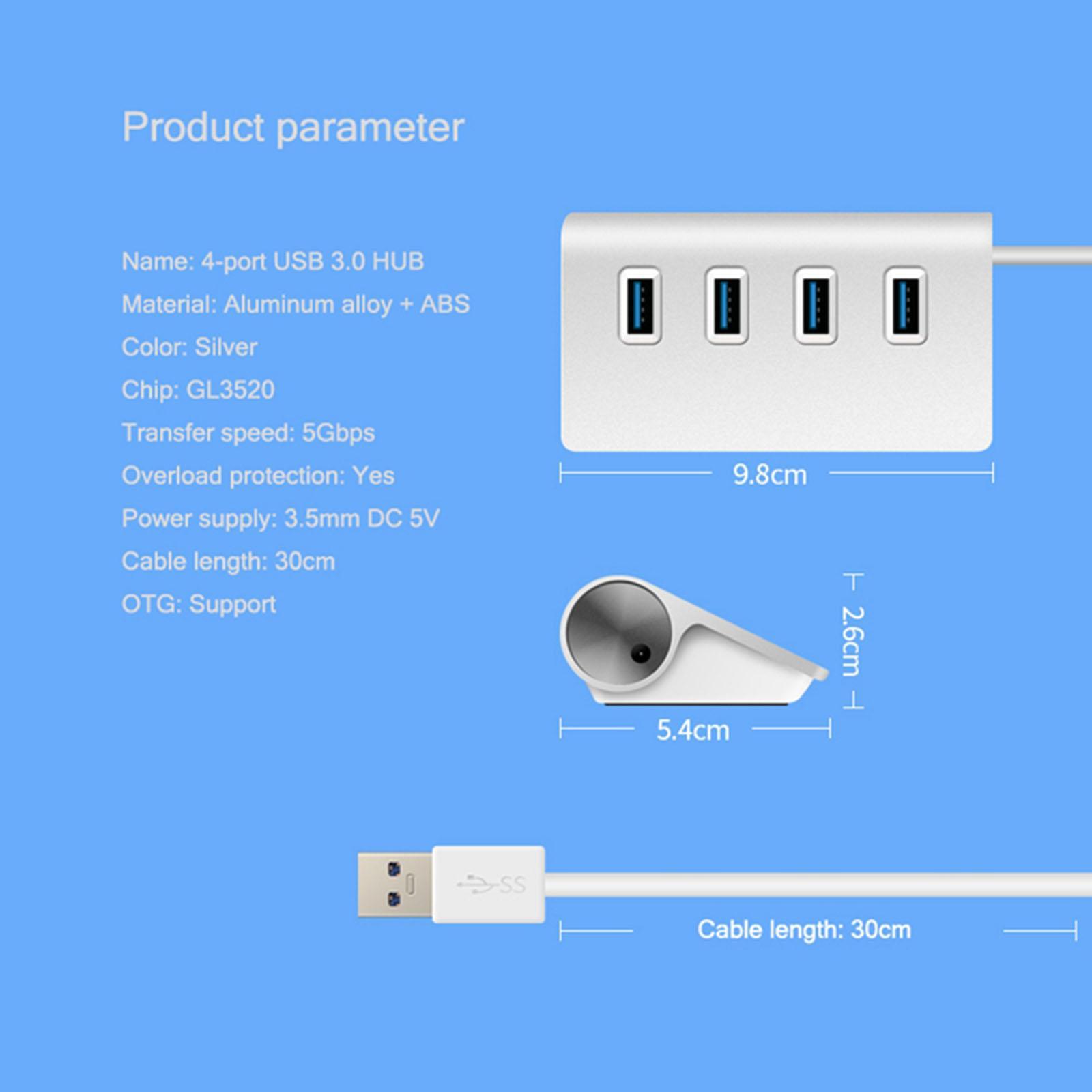 4 Port USB 3.0 Hub Multiport Adapter 5Gbps High Speed for Headset USB Sticks