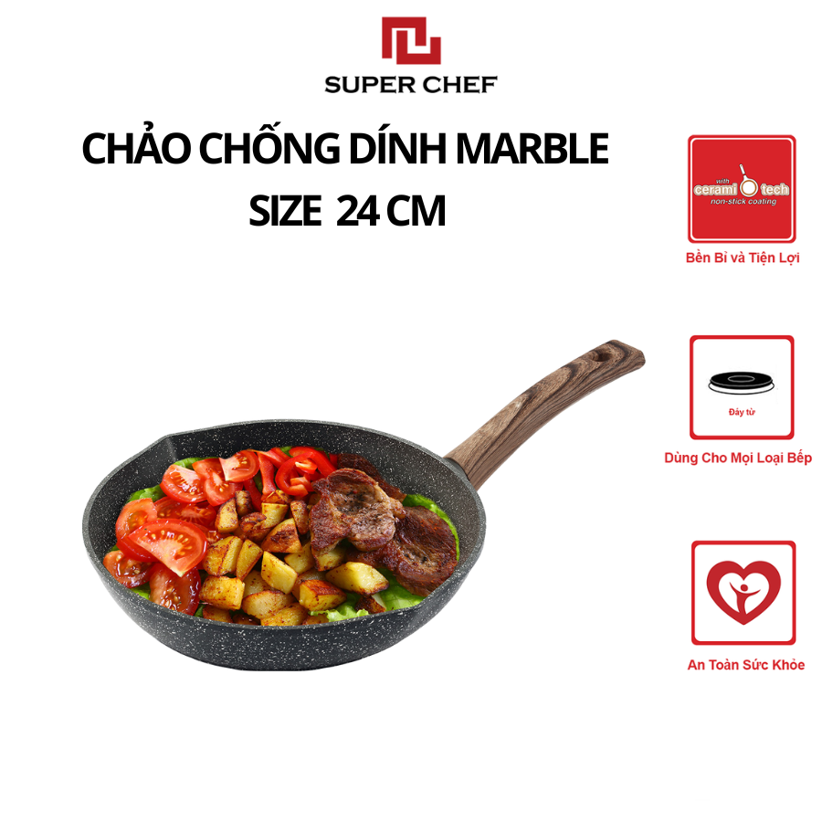 Bộ nồi chảo chống dính Marble Super Chef Tiện Lợi, Bền Bỉ NCM24