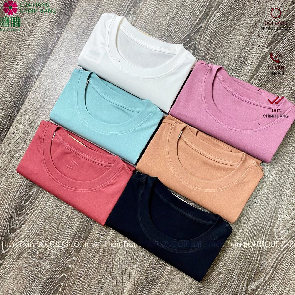 Áo phông nữ, áo thun nữ cổ tròn Hiền Trần BOUTIQUE cộc tay ngắn dáng ôm body thun cotton trơn màu trắng đen xanh đỏ be hồng đỗ đỏ