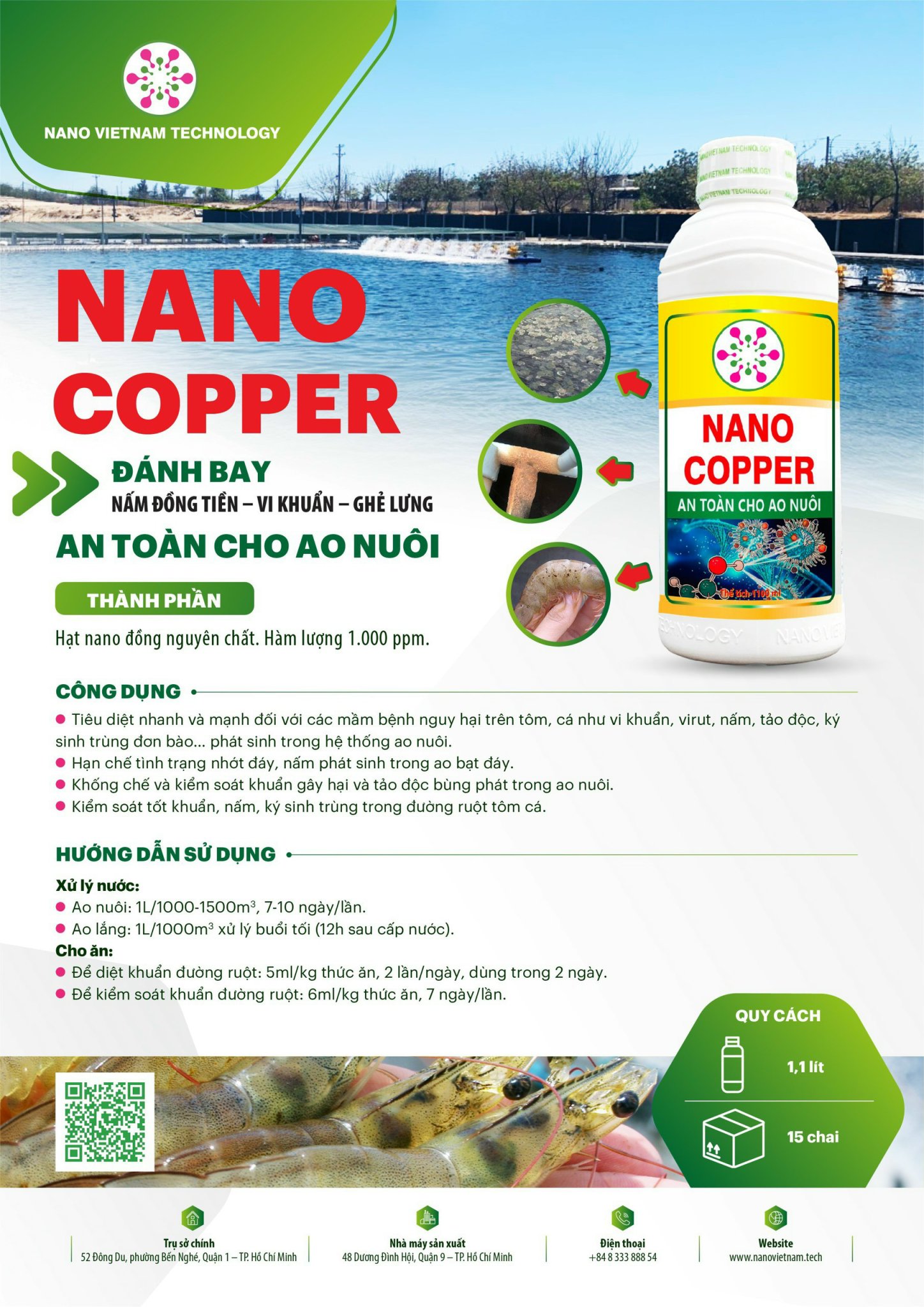 Nano copper 100% nguyên chất nano đồng Nano Vietnam Tech cho tôm, cá và động vật thủy sinh 1100ML