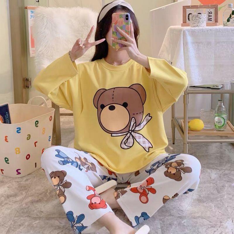 Đồ Bộ Thun Tay Dài Quảng Châu - Pijama Quần Dài - Đồ Mặc Ở Nhà Họa Tiết Hoạt Hình Dễ Thương Đồ bộ mặc ở nhà cho nữ, Đồ bộ ngủ thun dành cho nữ in hình