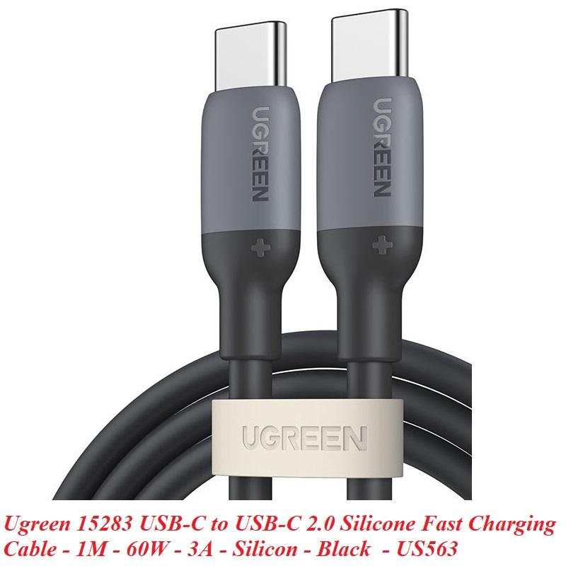 Ugreen UG15284US563TK 1.5M 60W c-c hỗ trợ QC4.0 3A Cáp sạc nhanh - truyền dữ liệu 2 đầu USB type C dây nhựa Màu Đen - HÀNG CHÍNH HÃNG