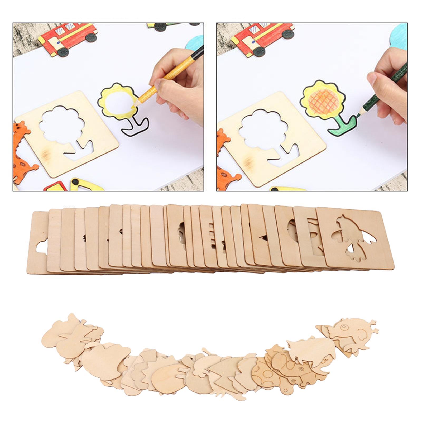 Puzzle Arts Crafts Set Kids Wooden Drawing Stencils Kit DIY Wall Painting Template Tools Creative Art Painting Template for kitchen Boys