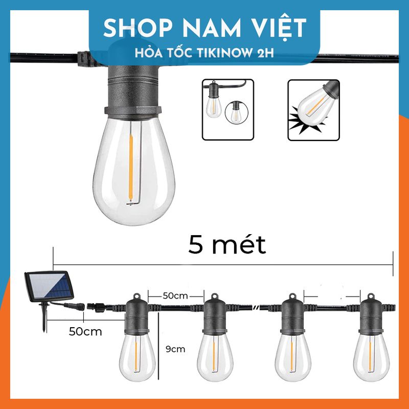 Dây Đèn LED Edison S14 Năng Lượng Mặt Trời Chống Nước Trang Trí Ngoài Trời - Chính Hãng NAVIVU