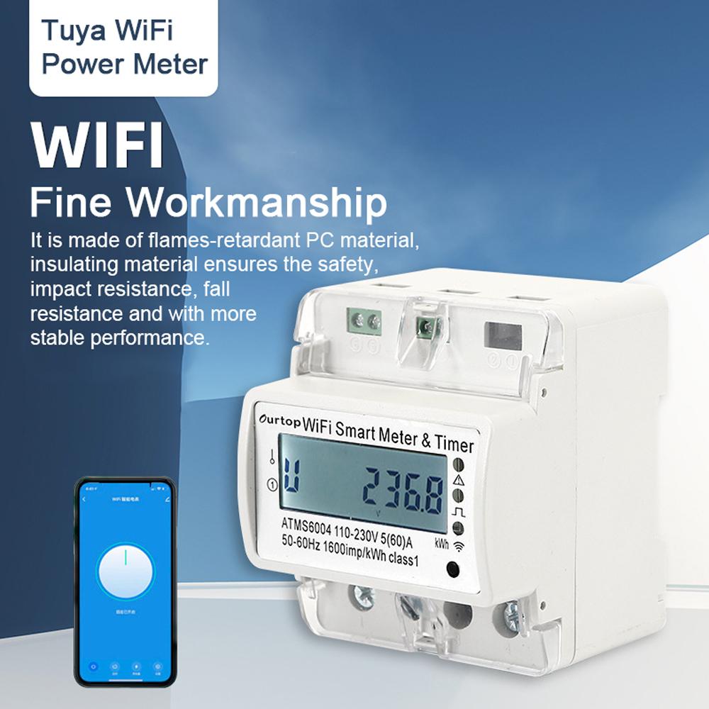 Tuya WiFi Intelligent 4P Electricity Power Meter DIN-rail Mounting Multi-energy Current Monitor Mobilephone APP Remotely Control Device
