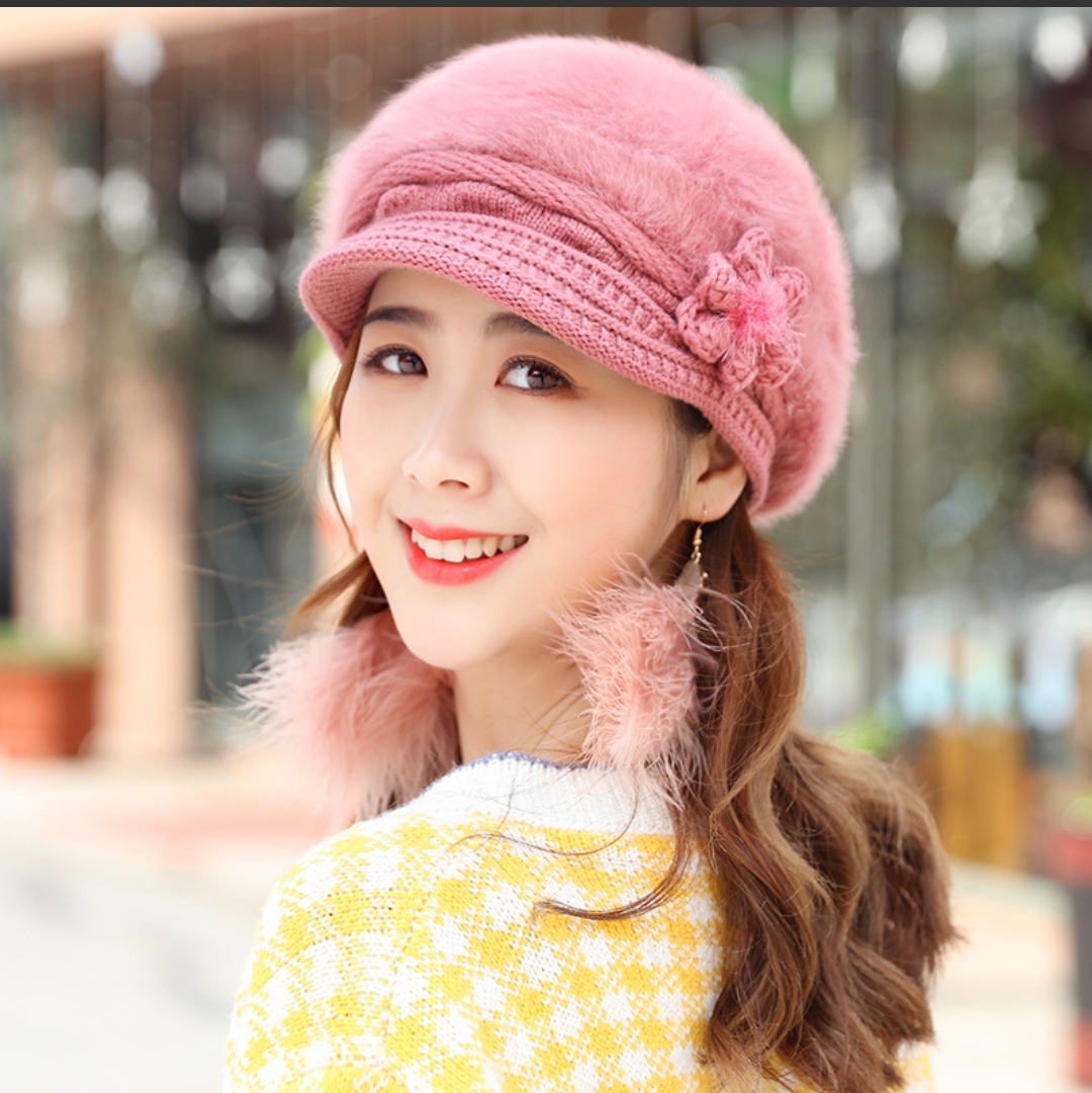 Mũ nón Len lông thỏ nữ 2 lớp lưỡi trai giữ ấm thu đông thời trang Hàn Quốc dona25112701