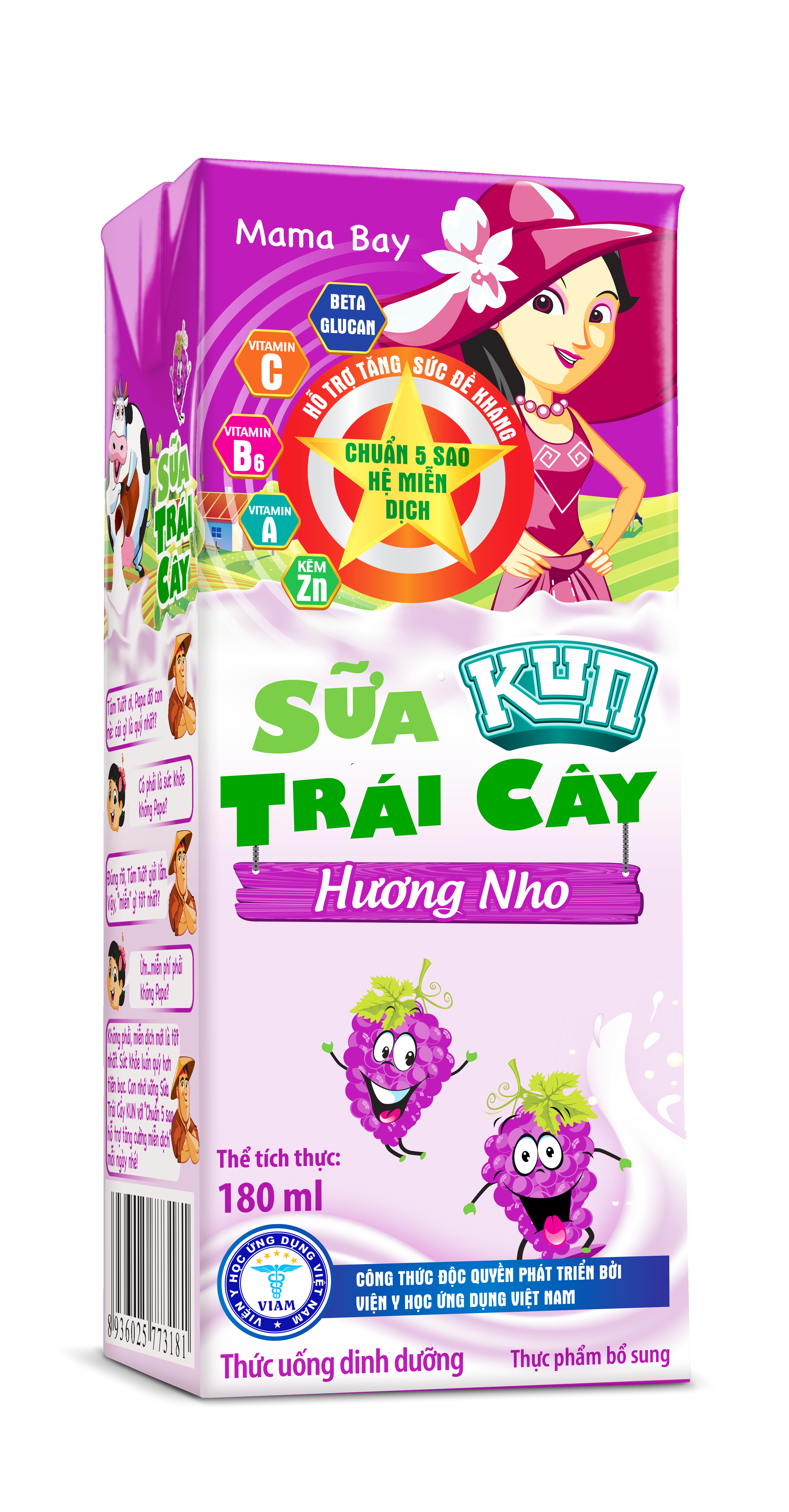 Hình ảnh Thùng 48 Hộp Sữa Trái Cây Hương Nho KUN 180ml/hộp