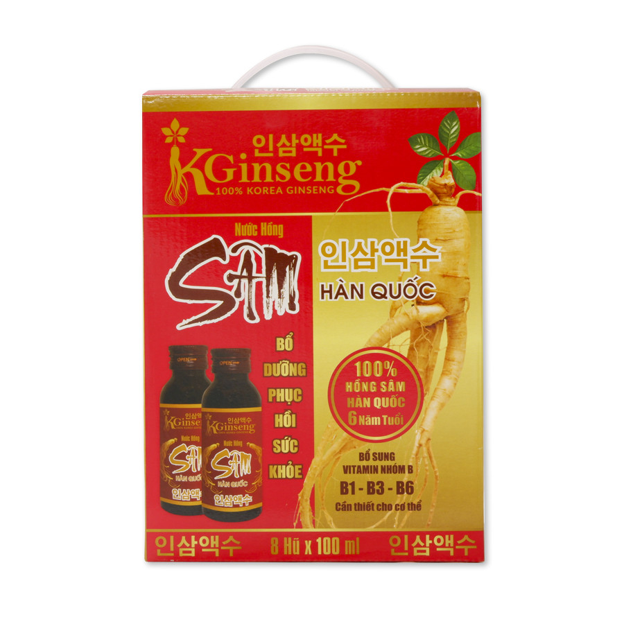 Nước Hồng Sâm 100% Hàn Quốc 6 năm tuổi KGinseng - Hộp 8 lọ x 100ml