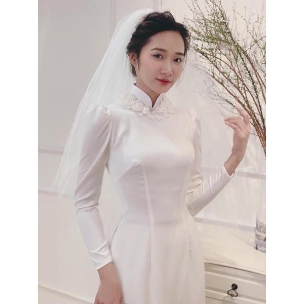 Áo dài hỏi cưới tay phồng hoa hồng có big size