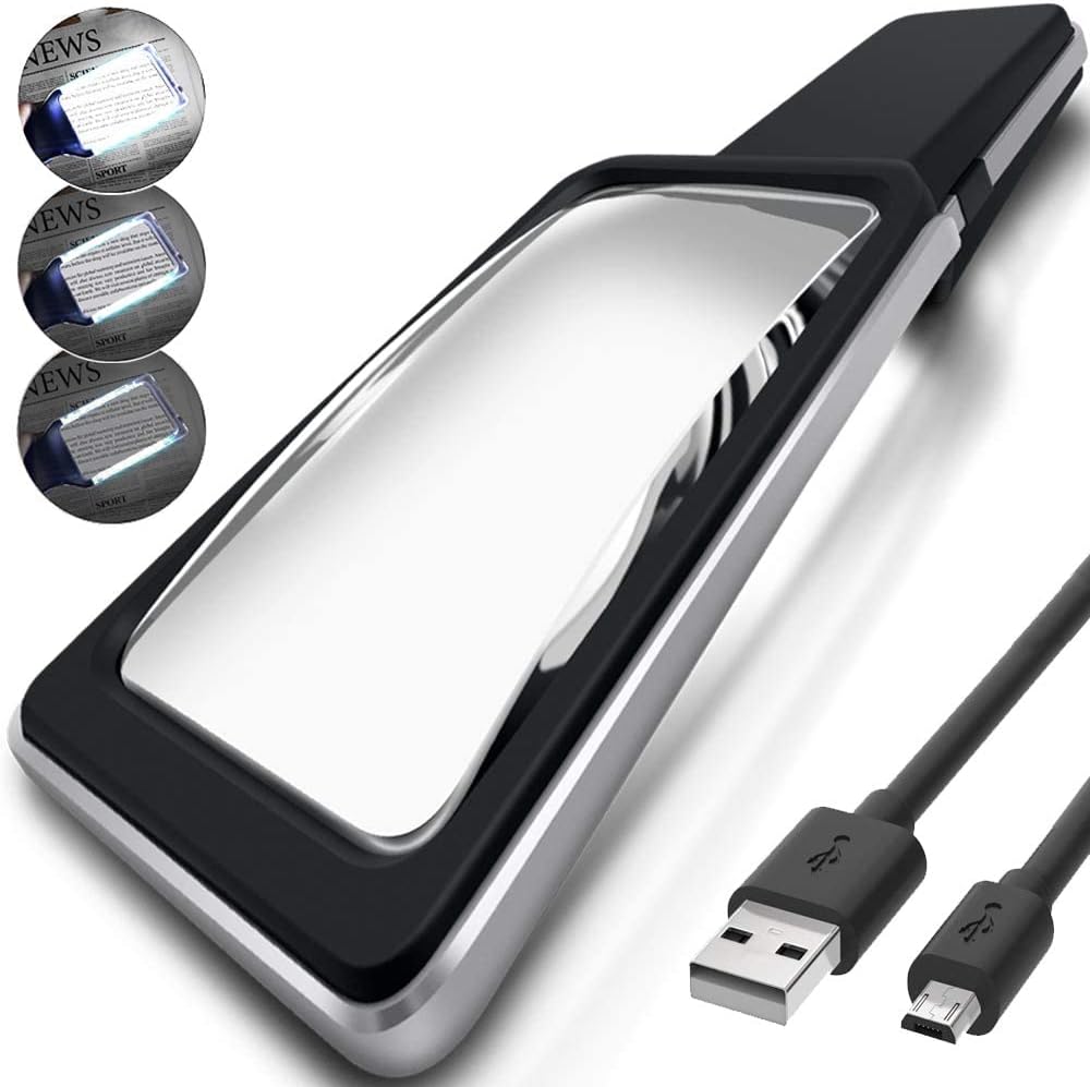 Kính lúp cầm tay đọc sách cao cấp Magnipros ED-13 (4x, 10 đèn LED chống chói, điều chỉnh độ sáng, Pin sạc lại) (Hàng chính hãng)