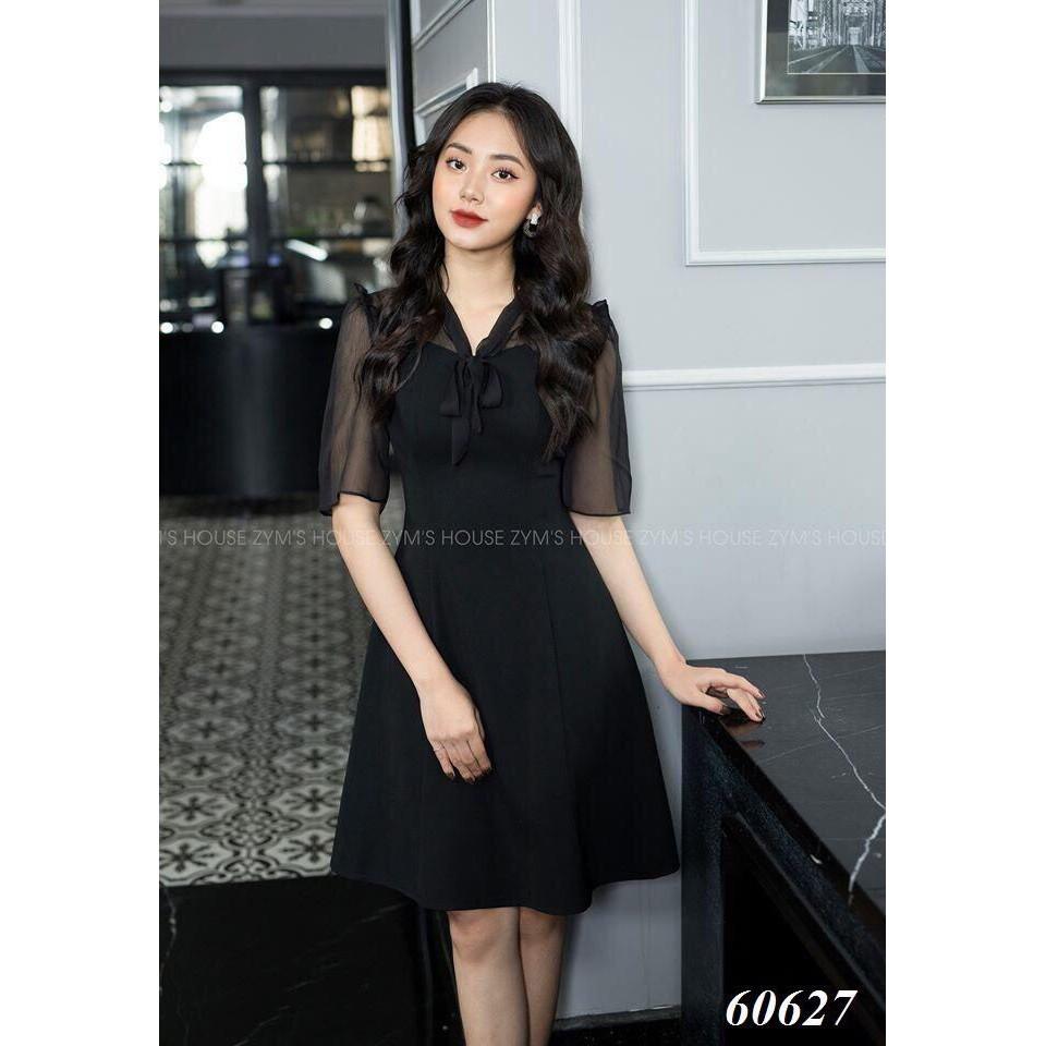 Váy xòe cổ cột nơ phối voan - cực xinh cho quý cô / có size XXL