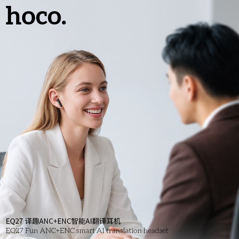 Tai nghe Bluetooth phiên dịch AI thông minh Hoco EQ27 Fun chống ồn ANC+ENC, Bluetooth 5.4, pin trâu 7h, hỗ trợ dịch thuật 134 ngôn ngữ khi gọi điện, trò chuyện, video call- Hàng chính hãng