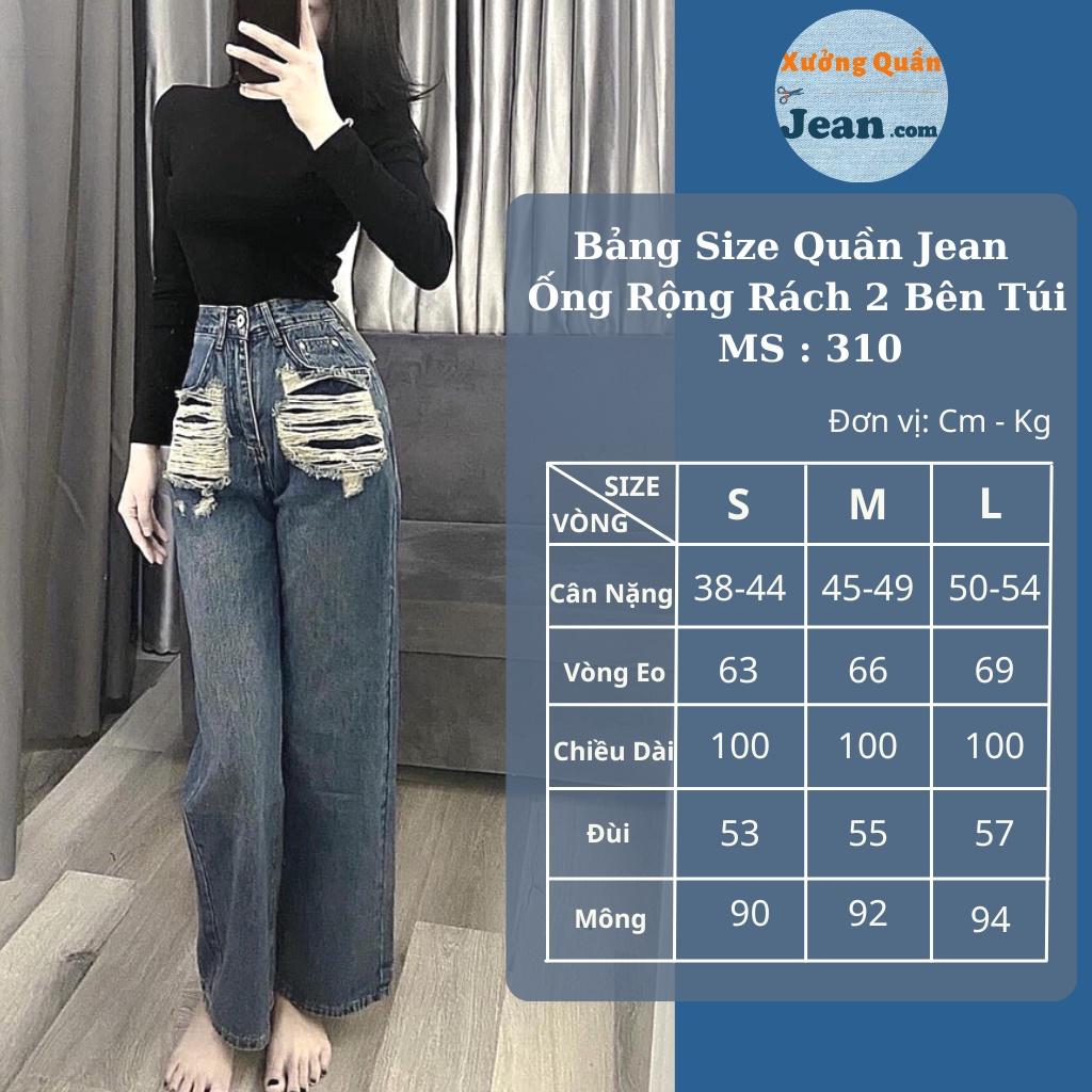 Quần Jeans Nữ Ống Rộng Cào Rách 2 Bên Túi, Quần Bò Ống Rộng Lưng Cao Siêu Phá Cách 2 Màu Xanh Đậm Và Nhạt 310