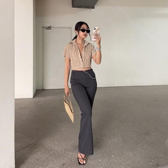 OLALASTUDIO Quần tây dáng ôm và loe nhẹ về phần ống - Yem Trousers