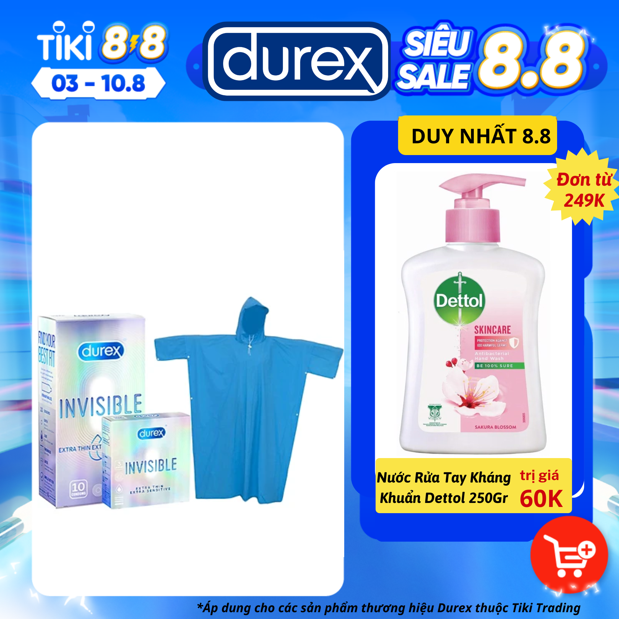 Bộ Sản Phẩm Durex Invisible Lub (10 Bao) + Durex Invisible (3 Bao) - Tặng Áo Mưa Mùa Mây Mưa