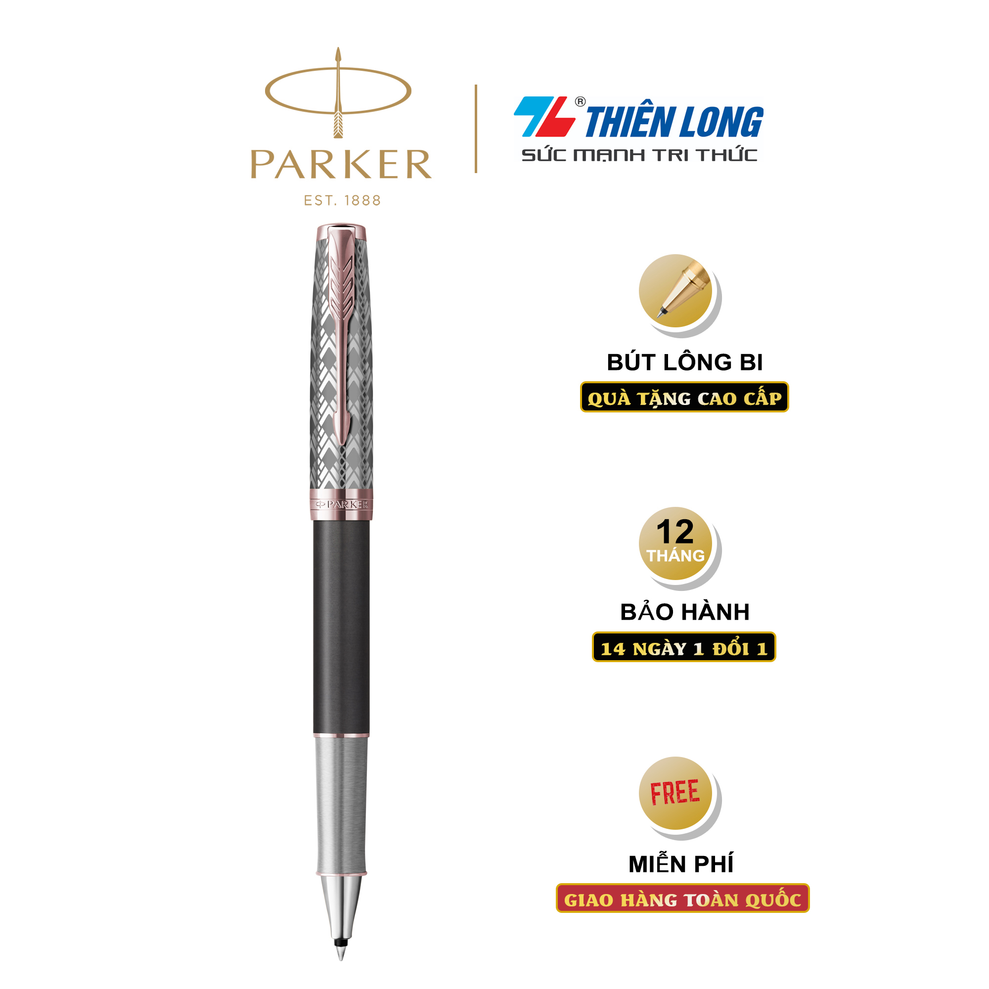 Bút bi cao cấp Parker SON X-M Grey PGT GB-2119790 - Thép không gỉ