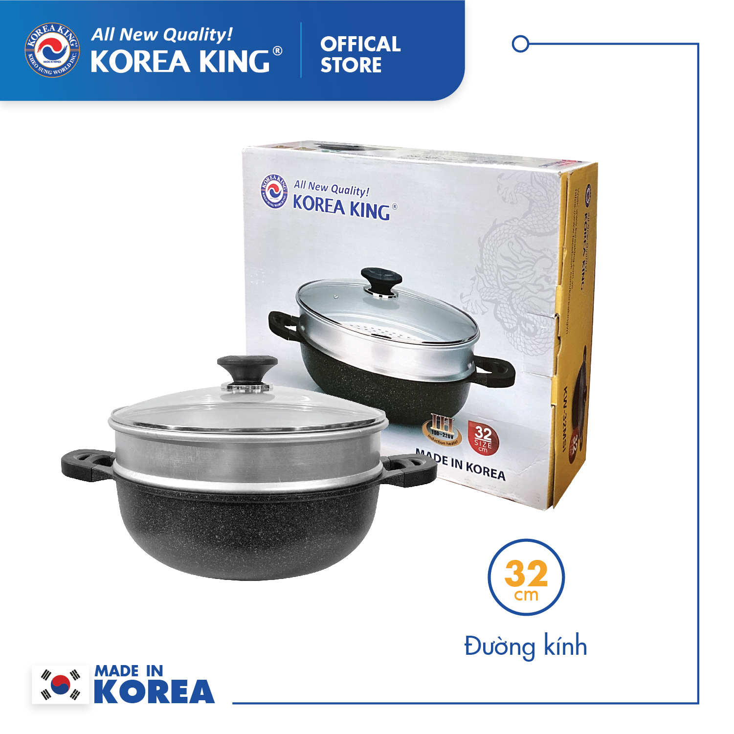 Chảo sâu + xưởng hấp đa năng Korea King size 32cm KW-32MSI