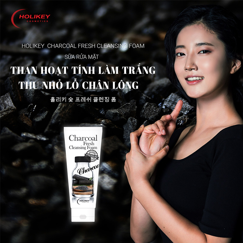 SỮA RỬA MẶT THAN HOẠT TÍNH  LÀM TRẮNG - THU NHỎ LỖ CHÂN LÔNG HOLIKEY  CHARCOAL FRESH CLEANSING FOAM