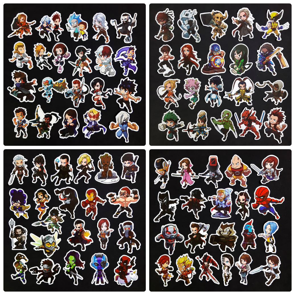 Bộ Sticker dán cao cấp chủ đề NHÂN VẬT HOẠT HÌNH CHIBI - Dùng dán Xe, dán mũ bảo hiểm, dán Laptop