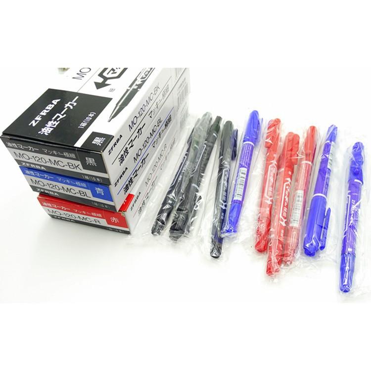 Hộp 10 cây bút lông dầu Zebra 2 đầu, kiểu dáng thon gọn, mực đậm, đồ bền màu cao