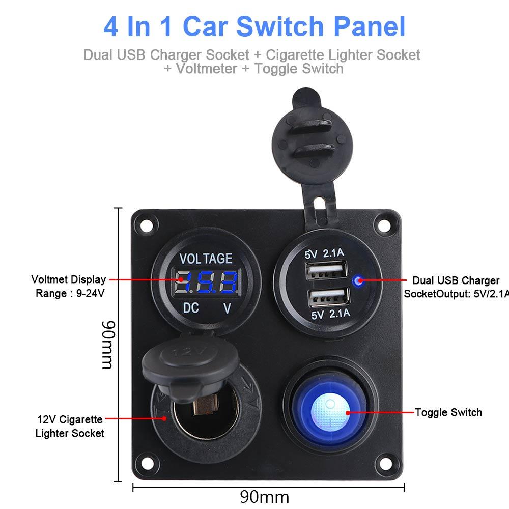Dustproof Waterproof 12V 4.2A Power Socket Dual USB Power Charger Interior Parts Car Charger Switch Panel 4 In 1
