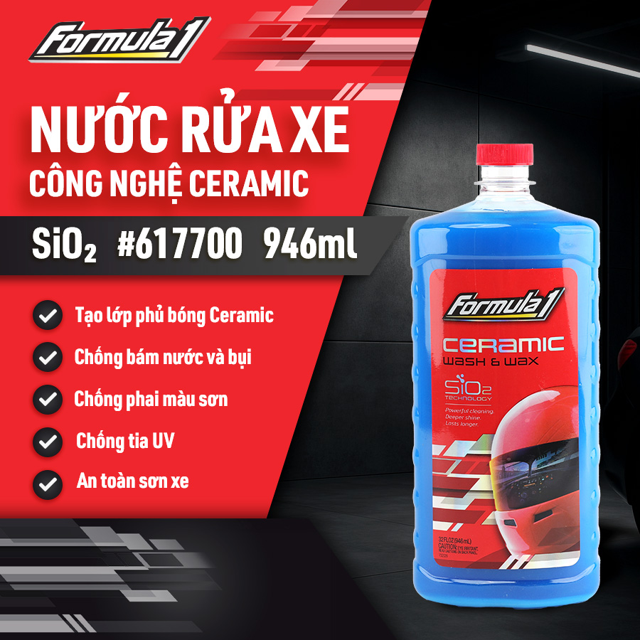 Dung Dịch Rửa Xe Ceramic SiO2 FORMULA 1 617700 946ml 2 Trong 1 Rửa &amp; Phủ Bóng Chống Tia UV - Nhập Khẩu Chính Hãng
