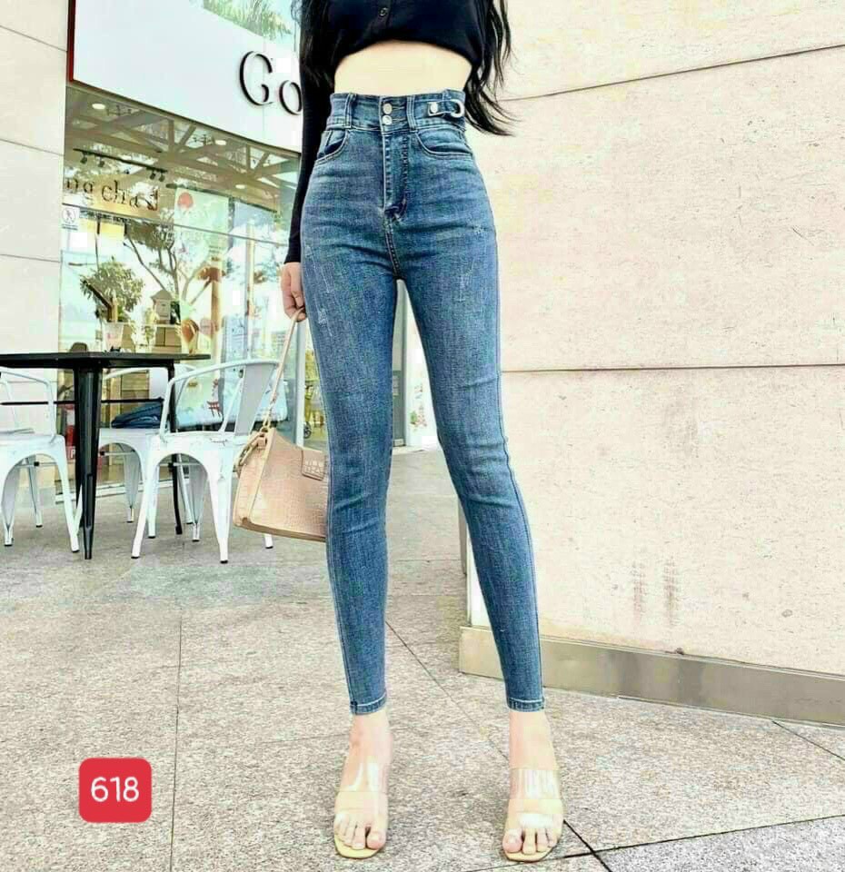 Quần Jean Nữ Lưng Cao H&A Fashion Chất Jean Co Giãn Trơn 2 Nút KVQJN618_624