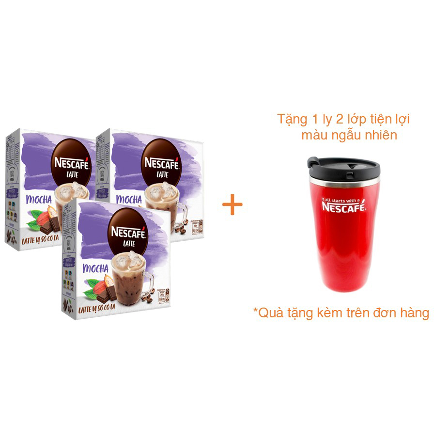 Combo 3 hộp cà phê hòa tan Nescafé Latte vị sô cô la (Hộp 10 gói x 24g) - [Tặng 1 ly 2 lớp tiện lợi]