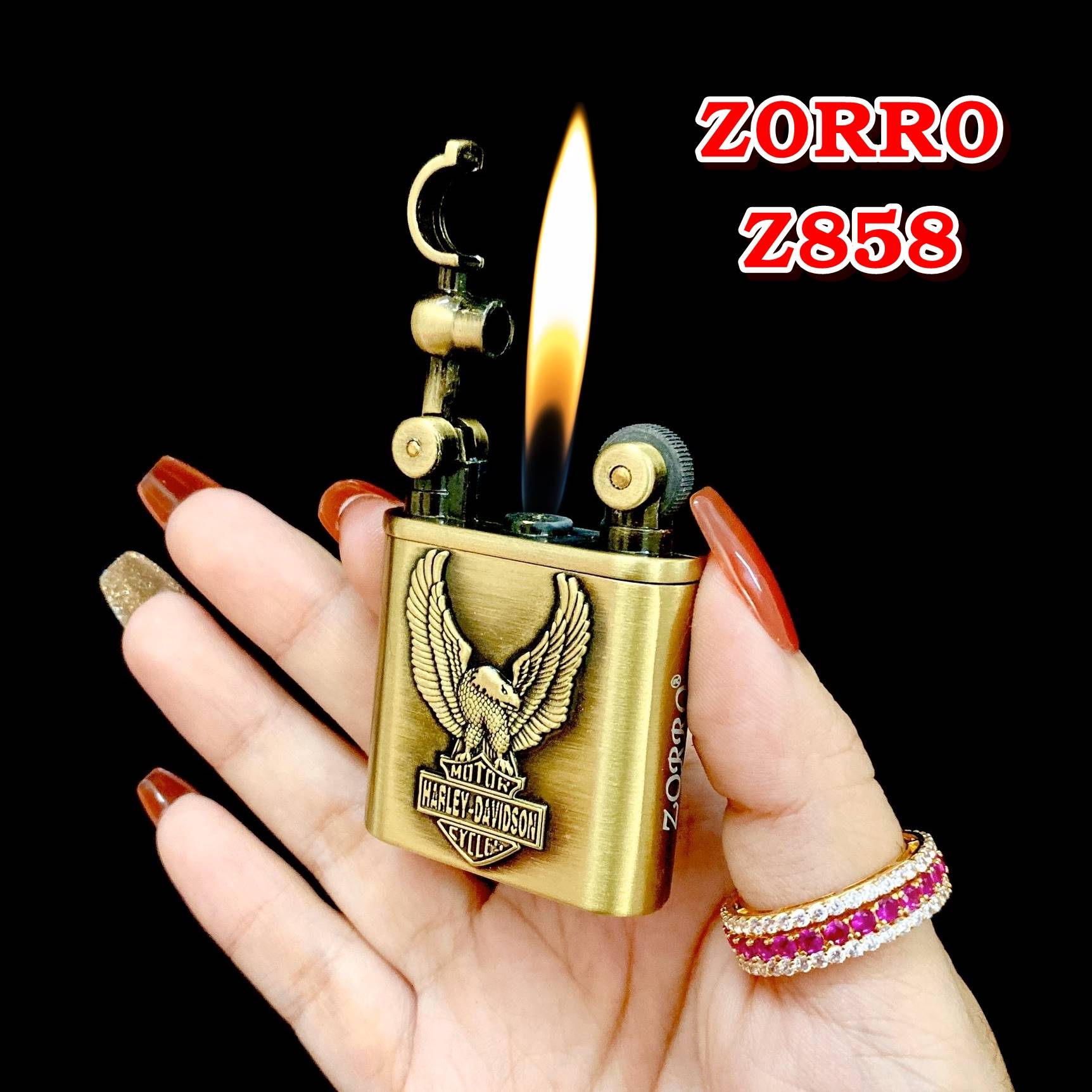 Hộp quẹt bật lửa gas đá rãnh tay Zorro Z858 - (xài gas)