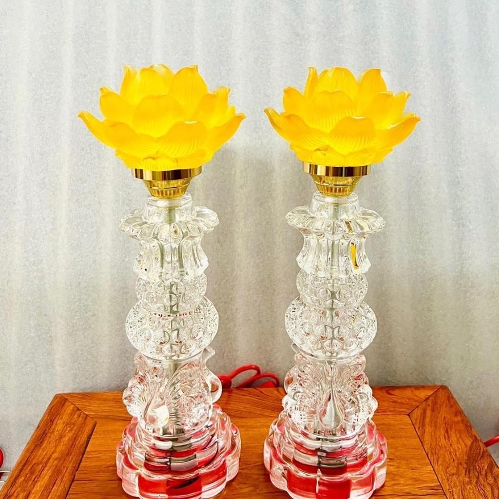 Đèn thờ hoa sen RỒNG VIỆT, Đèn thờ thân thuỷ tinh ánh sáng vàng cao cấp