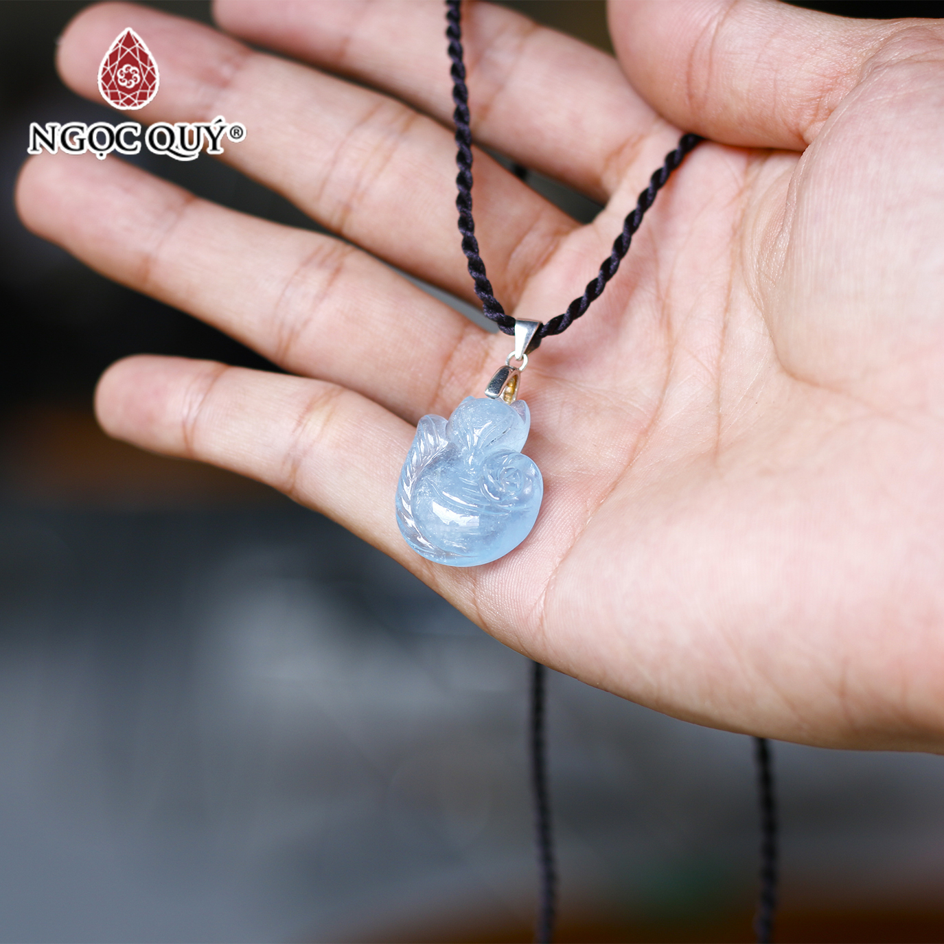 Mặt dây chuyền hồ ly 9 đuôi aquamarine mệnh thủy, mộc - Ngọc Quý Gemstones