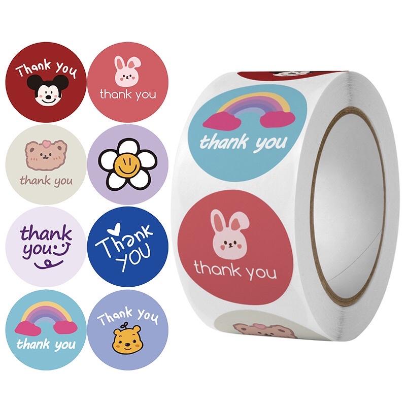 Cuộn 500 stickers nhãn tròn dùng để dán trang trí hoặc gói hàng cảm ơn