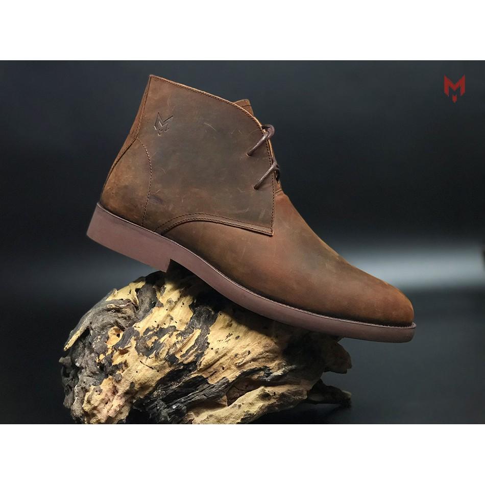 Giày cao cổ nam MAD Chukka Boots Brown da bò sáp ngựa điên cao cấp phong cách bụi bặm cá tính mạnh mẽ