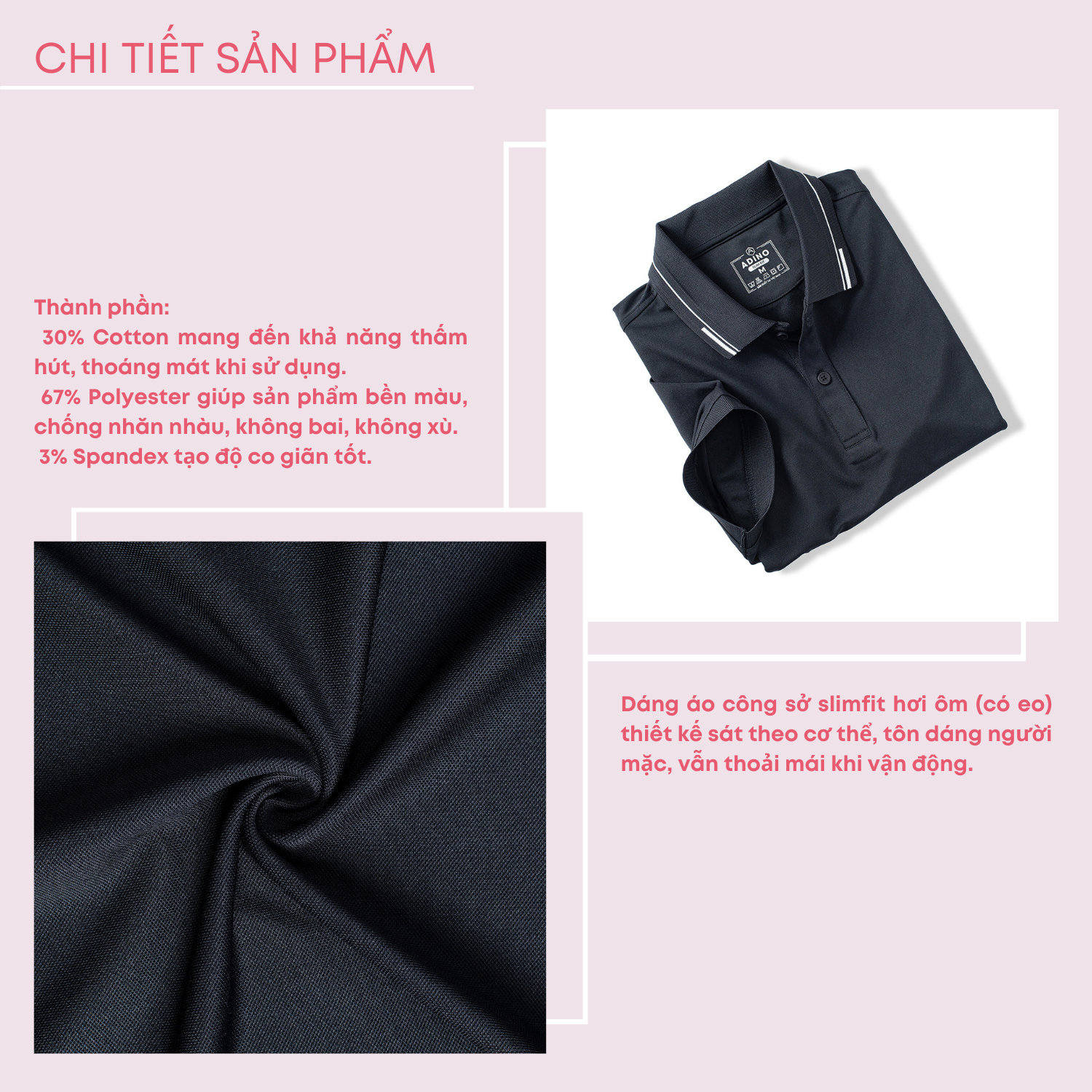 Áo polo nữ màu đen phối viền ADINO vải polyester cotton không bai xù dáng slimfit công sở hơi ôm trẻ trung APN05