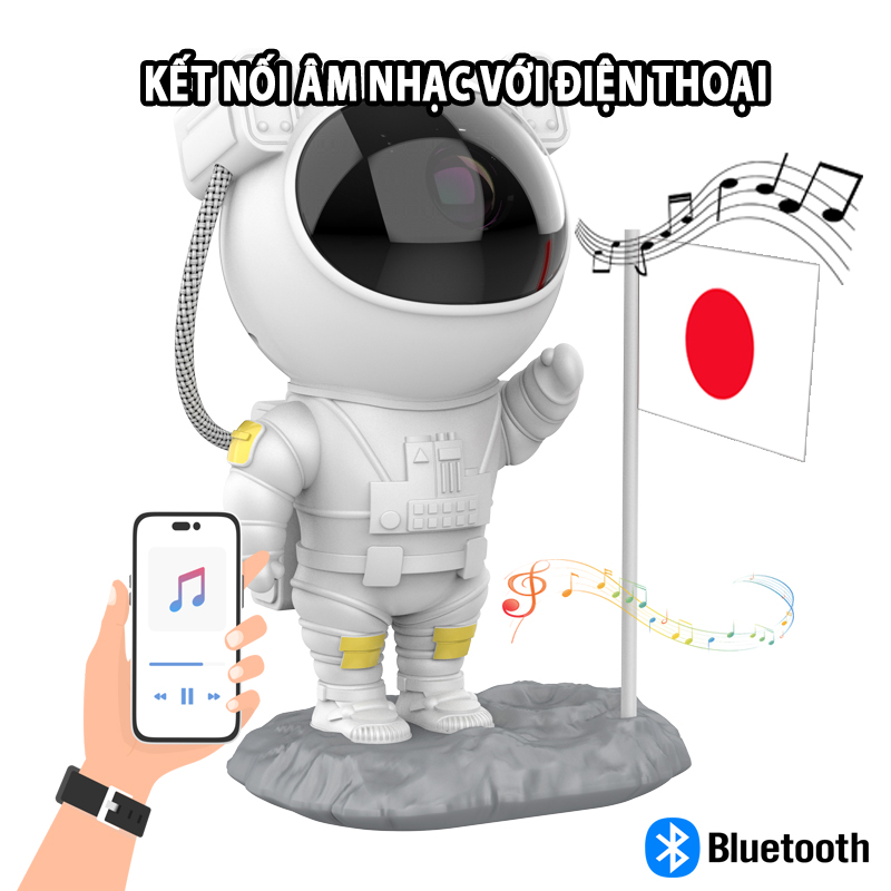 Đèn Chiếu Sao Nhà Du Hành CYKE Astronaut Có Kết Nối Bluetooth Chơi Nhạc Với Loa, Chiếu Trần Nhà Trang Trí, Chiếu Tường Decor, Có Điều Khiển Cầm Tay Tiện Lợi, Lắc Đầu Thông Minh Tùy Ý, Tặng Kèm Củ Sạc 10W