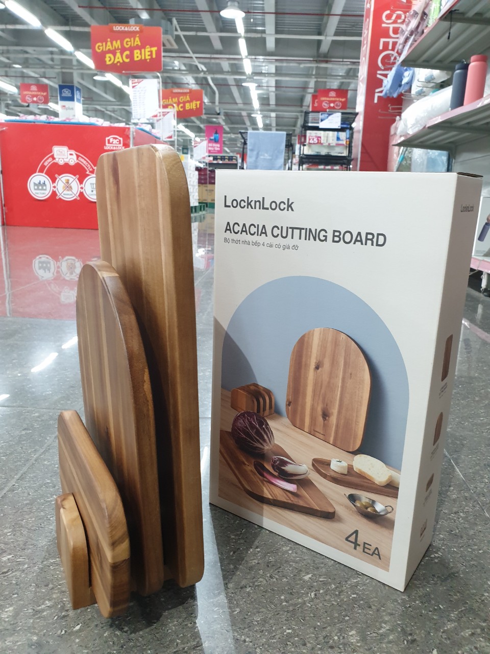 Bộ 3 Thớt Gỗ Acacia Kèm Giá Đỡ LocknLock CKD075S4