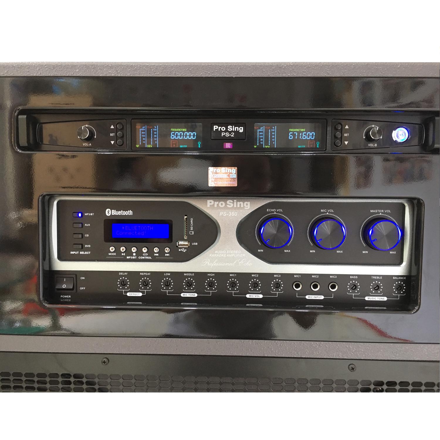 LOA ĐIỆN CAO CẤP “PROSING J97” karaoke bass 4 tấc đôi  - 2 Treble - Thùng gỗ - Công suất  cực lớn - 2 Micro UHF chỉnh được tần số - Ngoại hình sang trọng - Sản phẩm chính hãng