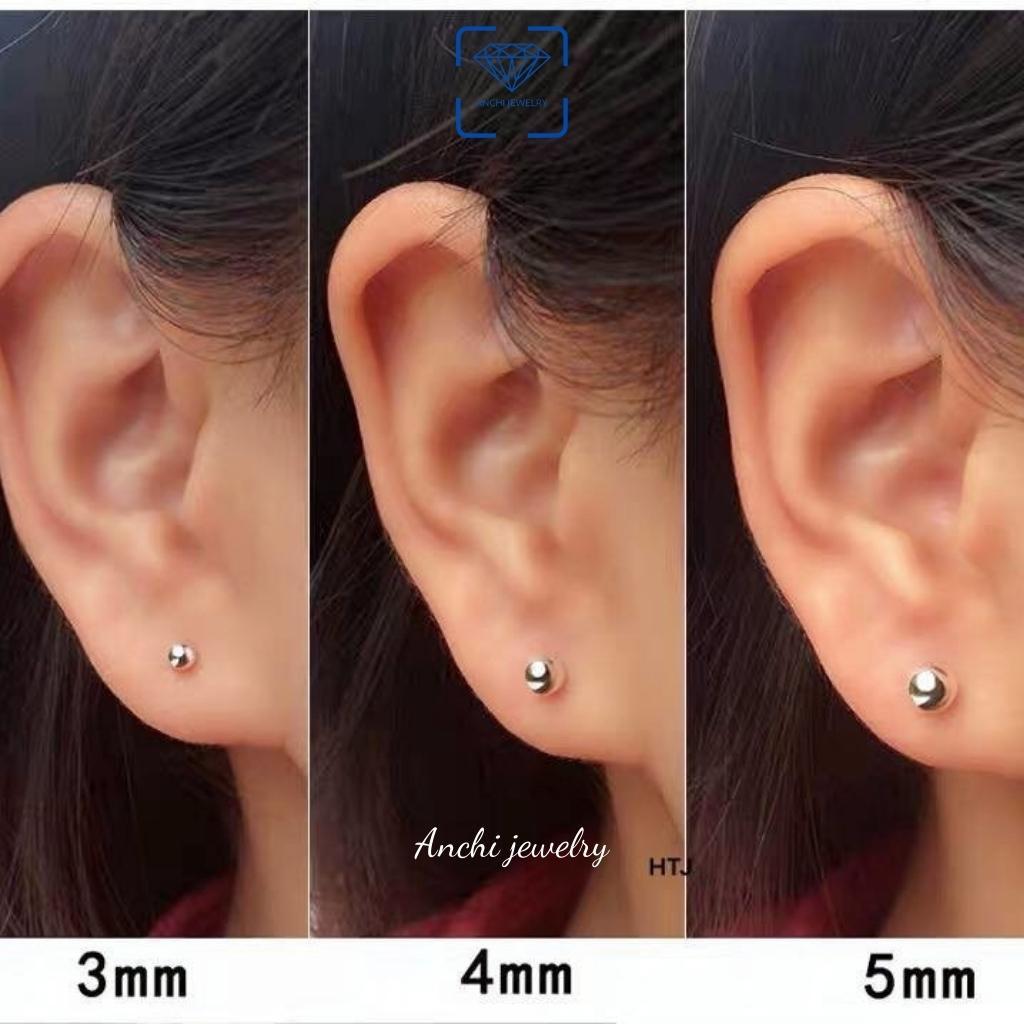 Bông tai bạc khuyên nụ đinh hip-hop nam nữ đơn giản cá tính, Anchi jewelry