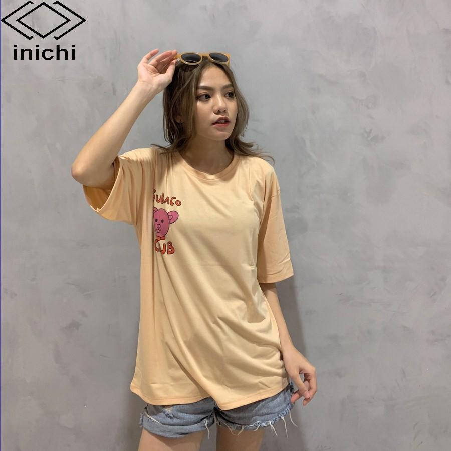 Áo thun INICHI unisex tay lỡ form rộng in hình chú gấu - IC608 màu hồng