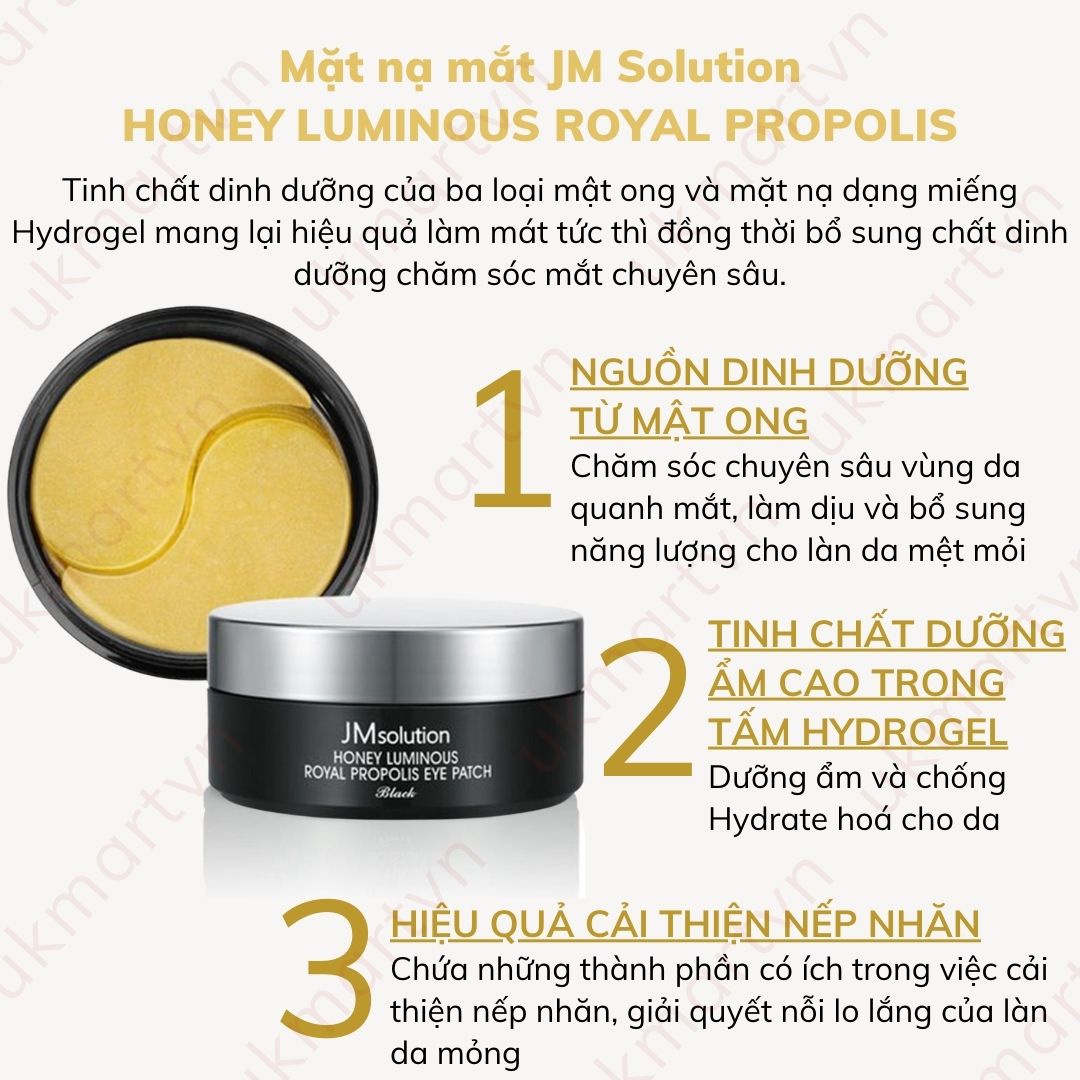 Mặt Nạ JM Solution Xóa Thâm Quầng Mắt Và Nếp Chân Chim Eye Patch (Đen Sáp Ong) 60 Miếng Giảm Thâm Quầng Mắt Ngọc Trai Marine Luminous Pearl Deep Moisture Mask 90g/60pcs