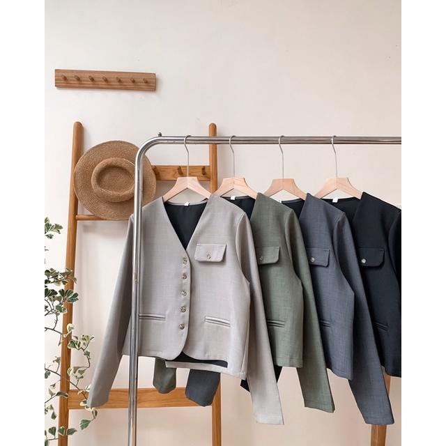 Áo khoác blazer nữ dài tay 5 khuy dọc nắp túi ngực 76a41 by germe