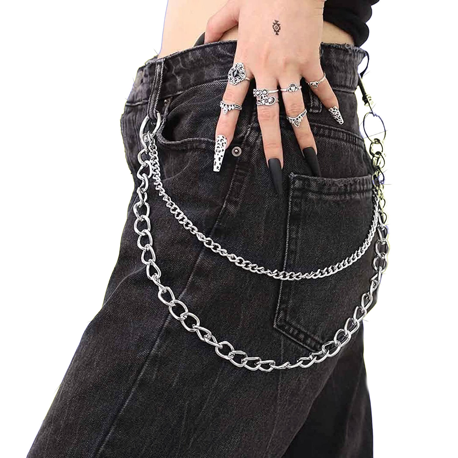 Xích đeo quần 2 lớp nhiều kiểu đeo dây chuỗi body chain mix jeans jogger quần short 2 layer chain phong cách Âu Mỹ hip hop