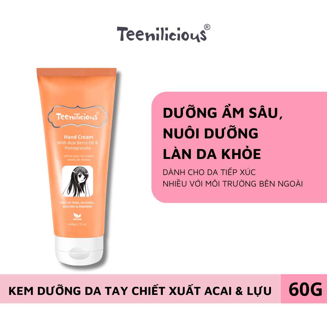 Kem Dưỡng Da Tay Teenilicious Hand Cream With Acai Berry Oil &amp; Pomegranate Dưỡng Ẩm Sáng Mịn - 60g